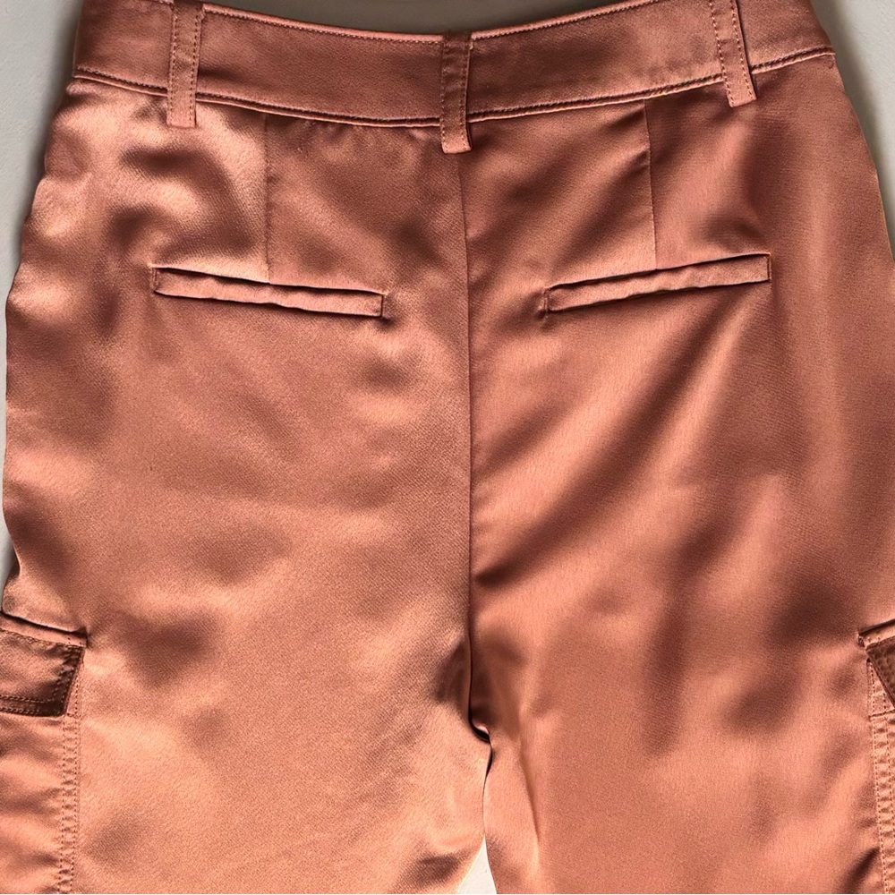 LOFT High Waisted Silky Pumpernickel Satin Cropped Dressy Cargo Pants - Picture 5 of 10